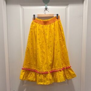 J Crew Happy Sunshine Yellow Embroidered Skirt with Pink Accents & Pockets